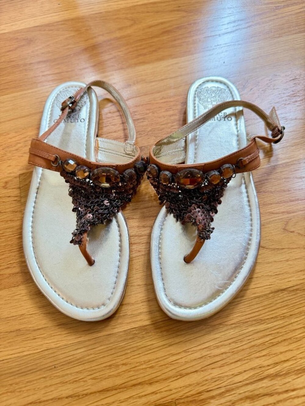 Vince Camuto Embellished Sequenced Sandals Tan & Copper Size 8 - Used